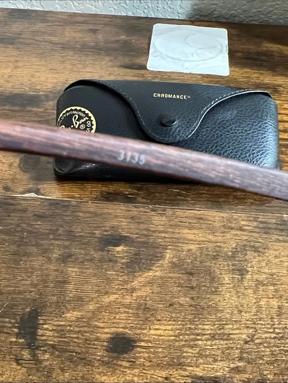Ray-Ban Black Frame Sunglasses with Brown Lenses and Wood-Effect Temples